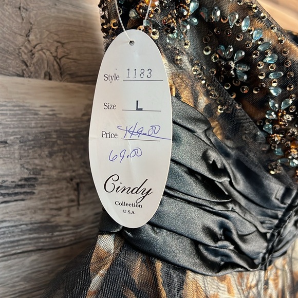 Cindy Collection Strapless Leopard & Black Tulle Prom Formal Dress  NWT - Picture 4 of 4